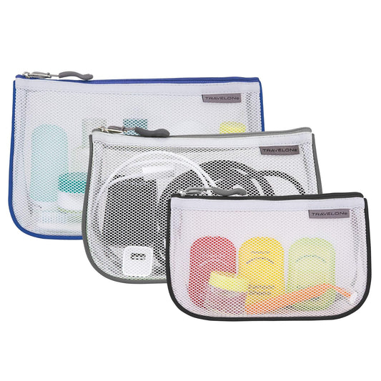Travelon: Set of 3 Assorted Piped Pouches - Cool Tones