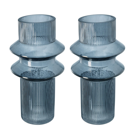 A&B Home Smoked Fluted Glass Vase Set - Set of 2 Cylindrical Decorative Flower Vase, Tabletop Home Decor, Bedroom Living Room Accent Piece Entryway Console Table Sideboard Glass Vase, 6" x 6" x 12"