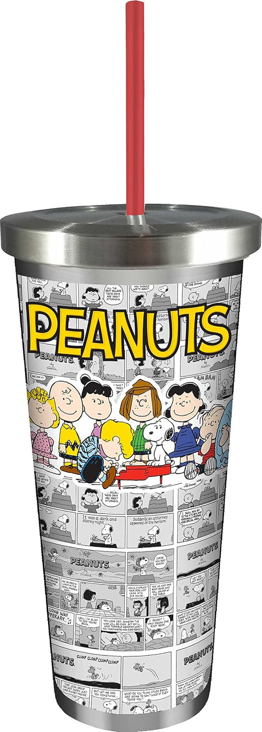Spoontiques - Stainless Steel Cup - 24 oz Double Wall Insulated Drinkware with BPA Free Acrylic Lining - Twist Lock Lid with Color Coordinated Straw - Peanuts Stainless Cup