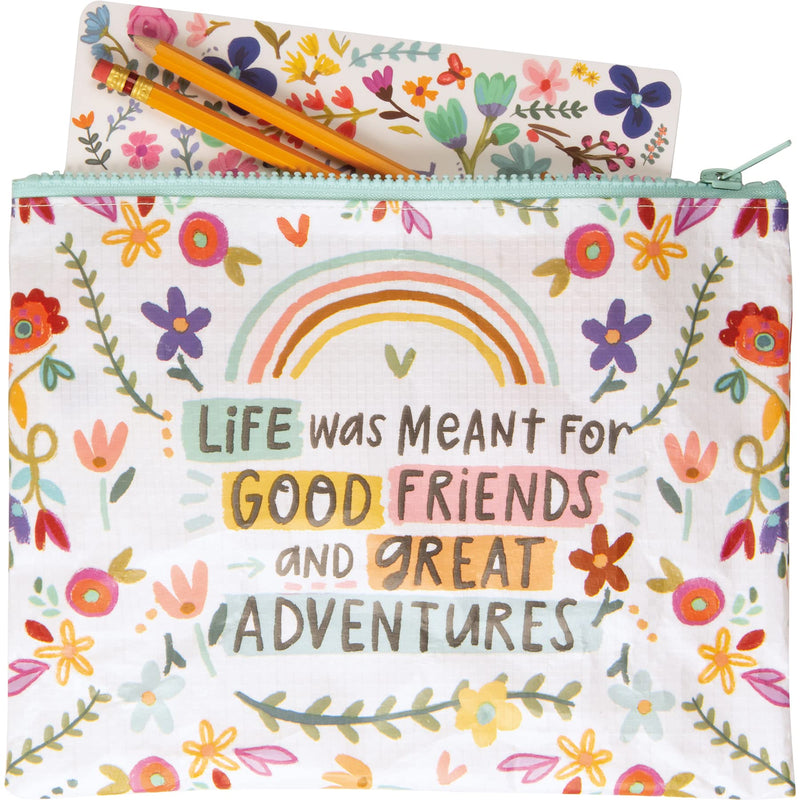 Primitives by Kathy Colorful Floral Design Good Friends and Great Adventures Zipper Wallet Handbag