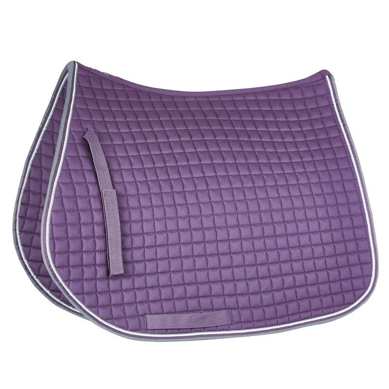 HORZE Adepto Padded All Purpose Quilted Equestrian Saddle Pad for Horses with Two-Tone Trim - Blackcurrant Purple - Horse