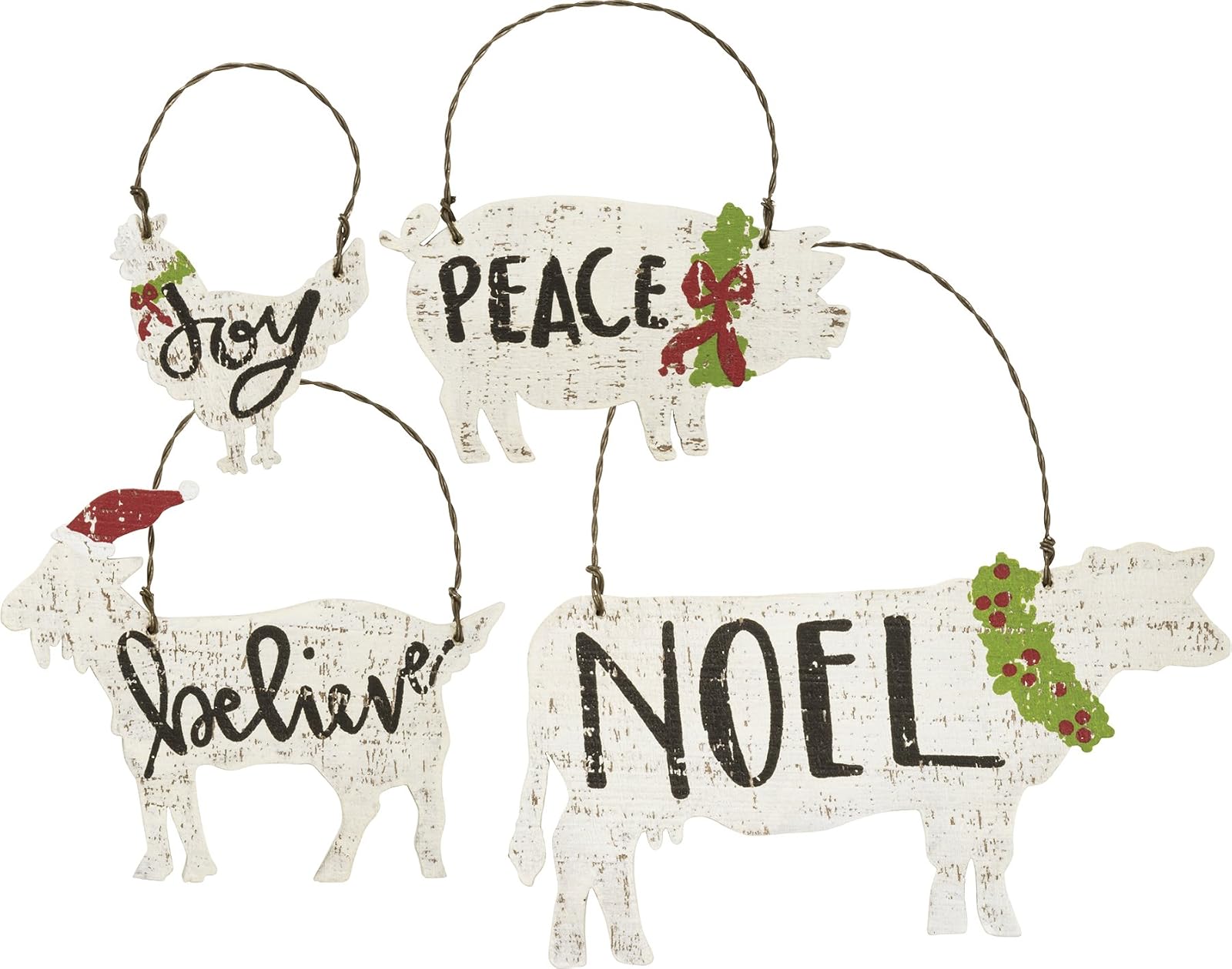 Primitives by Kathy Farm Animals Wood Hanging Ornament Set of 4