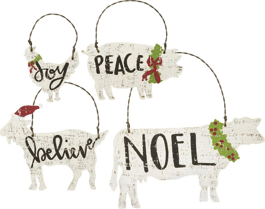Primitives by Kathy Farm Animals Wood Hanging Ornament Set of 4