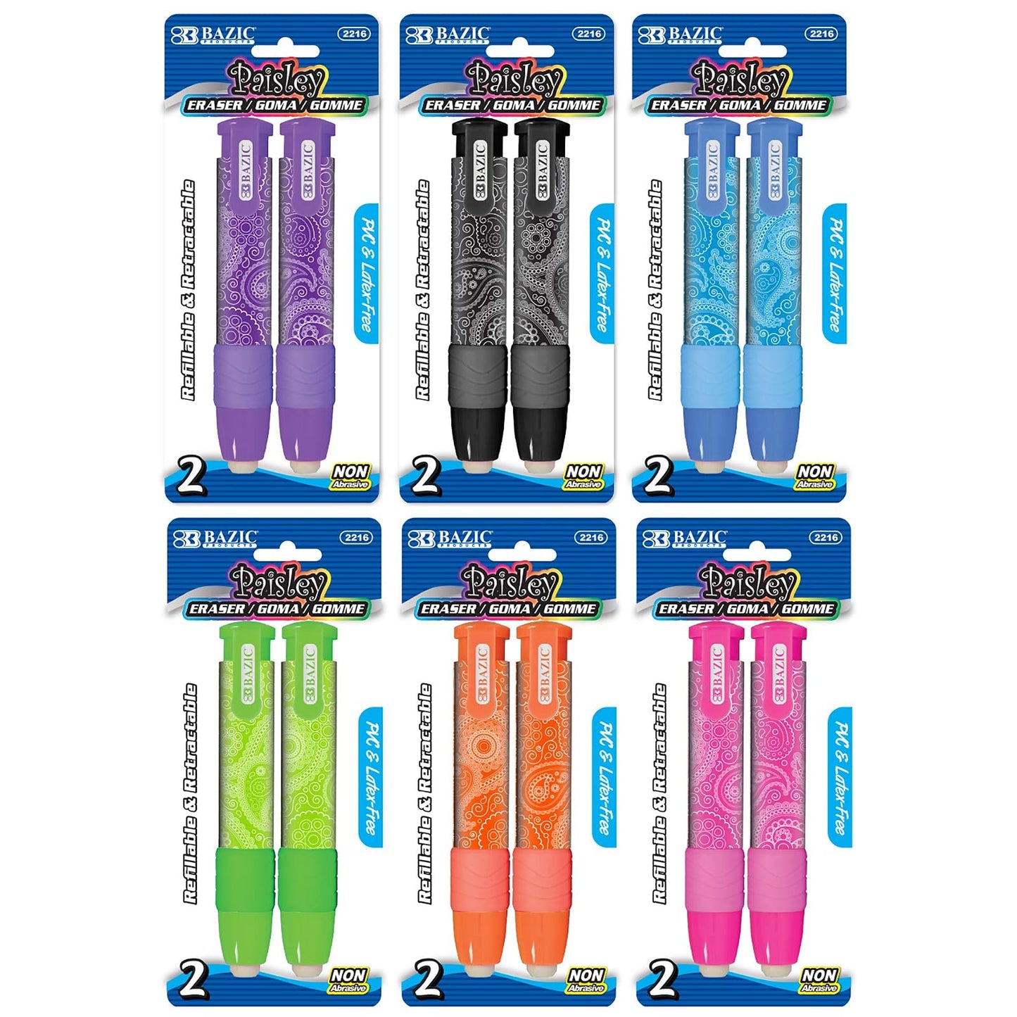BAZIC Paisley Retractable Stick Erasers (2/Pack)