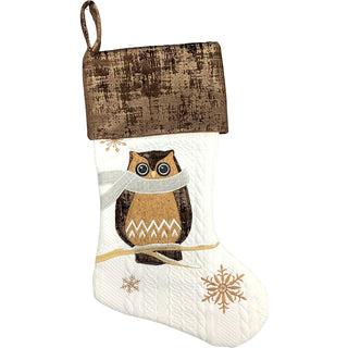 Comfy Hour 18 Inch Owl Christmas Stocking, Rustic Woodland Decor