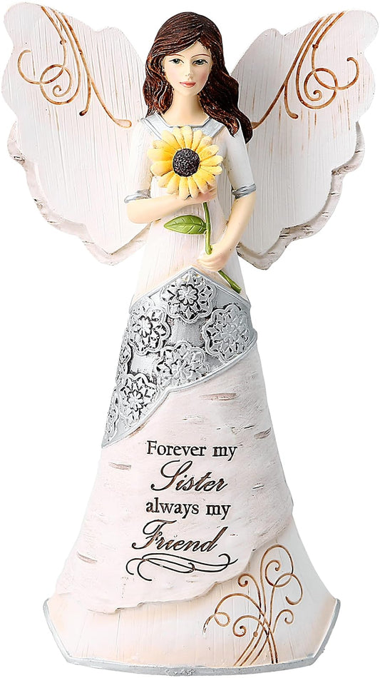Elements Sister Angel Figurine by Pavilion 6-1/2-Inch Holding Sunflower Inscription Forever My Sister Always My Friend