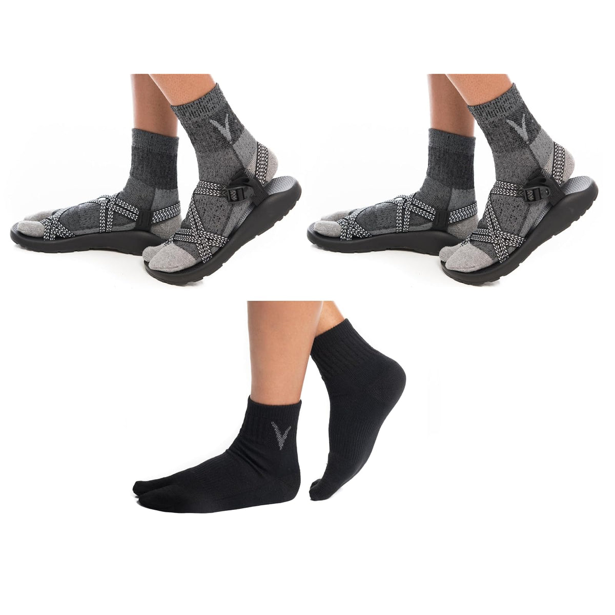 V-TOE SOCKS Socks, Large, 1 Black, 2 Charcoal