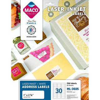 Maco Label, 1" x 2-5/8", White