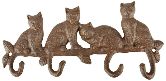 Esschert Fallen Fruits Cast Iron Set of 4 Coat Hooks Cat Shaped