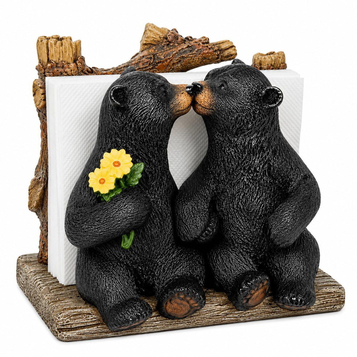Comfy Hour 5.1 Inch Bear Napkin Holder, Kissing Black Bears