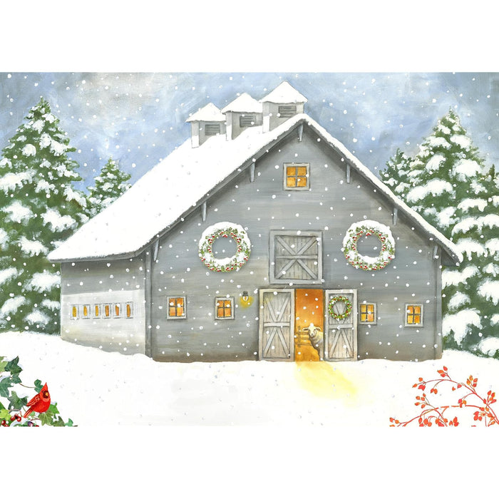 Lux Press Group Greeting Card, 5x8 inches, Barn with Lamb
