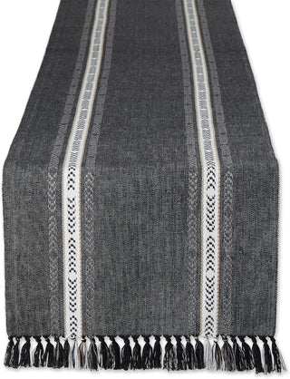 DII Design Everyday Collection, Fringed Stripe Tabletop, Table Runner, 14x72, Black