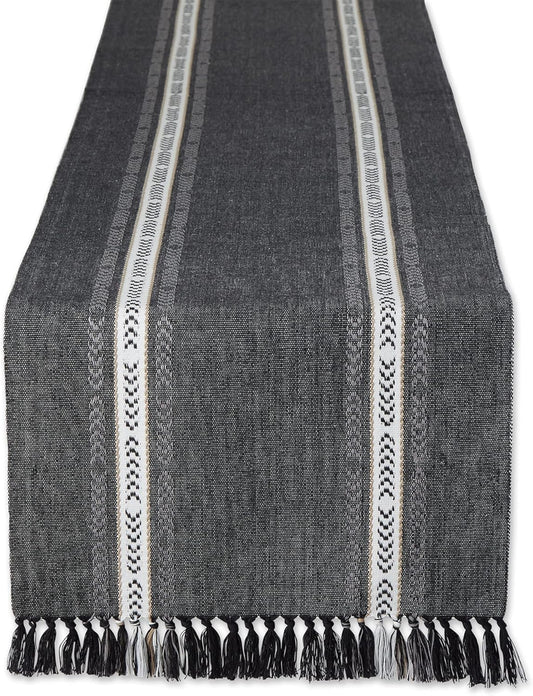 DII Design Everyday Collection, Fringed Stripe Tabletop, Table Runner, 14x72, Black