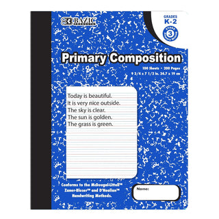 BAZIC 100 Sheets Primary Ruled Blue Marble Composition Book, Elementary Grade Comp Books Writing Journal Notebook with Lined Paper, for Kids Toddler Practice Learning, 1-Pack