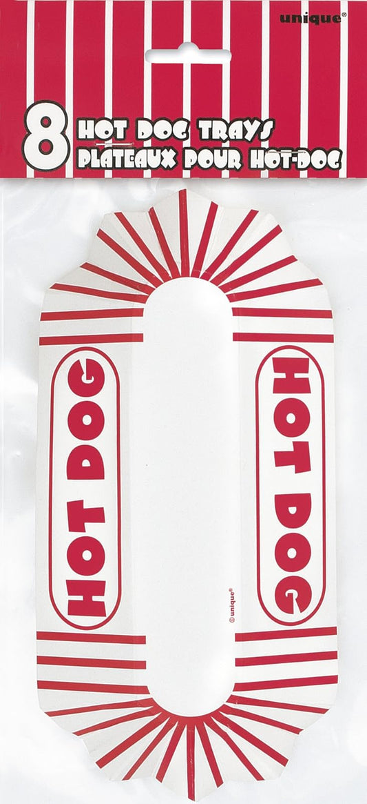 Unique Industries Red & White Striped Paper Hot Dog Trays, 8ct