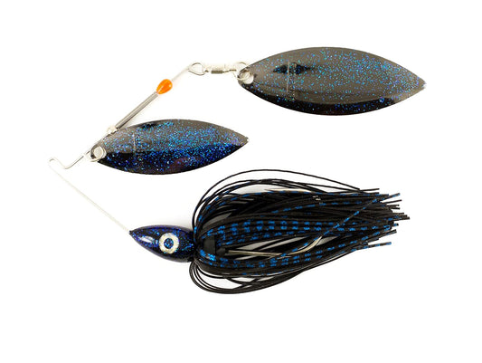 Nichols Lures Pulsator Metal Flake Double Willow Spinnerbait, Black/Blue, 3/4-Ounce