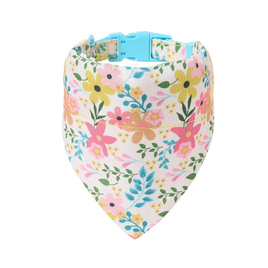 Mile High Life | Natural Wild Flower Collection | Soft Poly Cotton Fabric | Girl Dog Collars | Bandana Collar (Wild Flowers, Bandana w/Collar -S)
