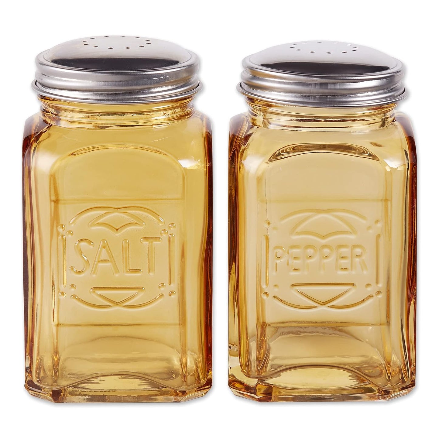 RSVP International 8 oz Retro Glass Salt & Pepper Shakers, Amber | Stainless Steel Lids