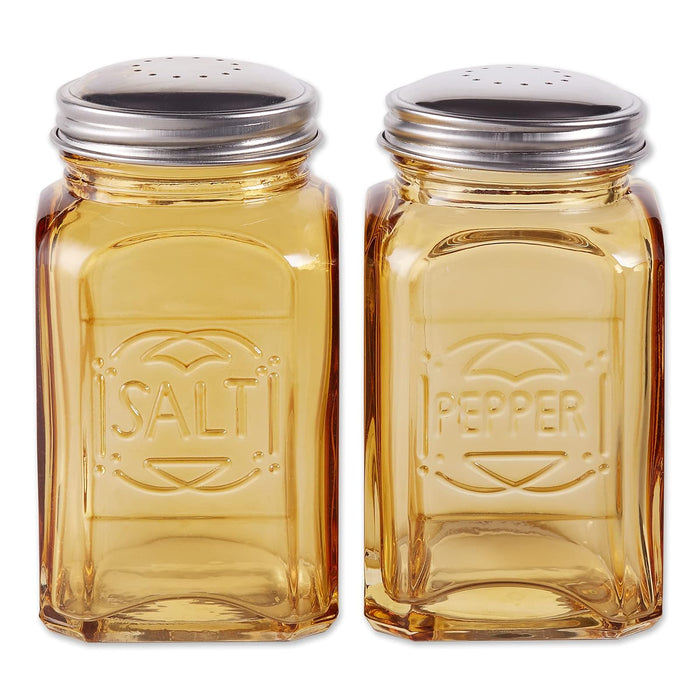 RSVP International 8 oz Retro Glass Salt & Pepper Shakers, Amber | Stainless Steel Lids