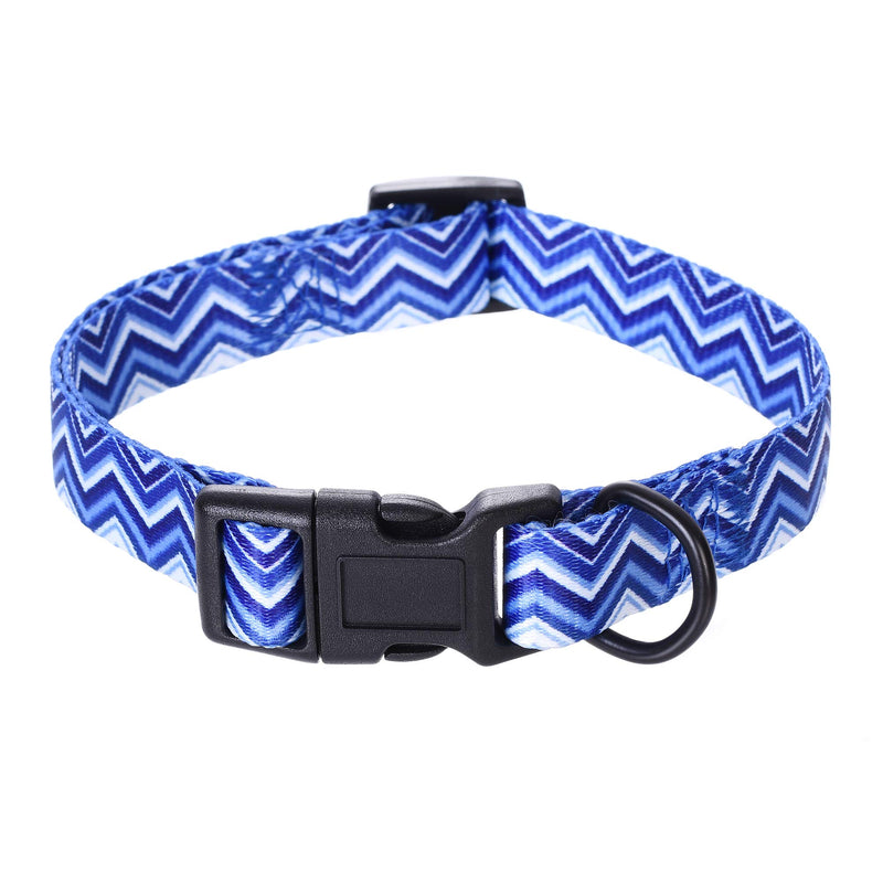 Mile High Life Dog Collar | Cute Puppy Collars | Lightweight Girl Dog Collar | Soft Boy Dog Collars | w Geometric Ocean Wavy Pattern (Blue, Large)