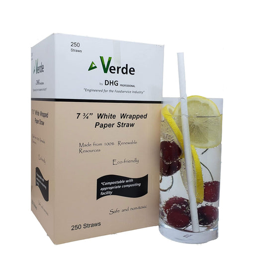 DHG Professional 250 pcs White Paper Straws individually Wrapped 7.75" [VR-SP7JWW3000]