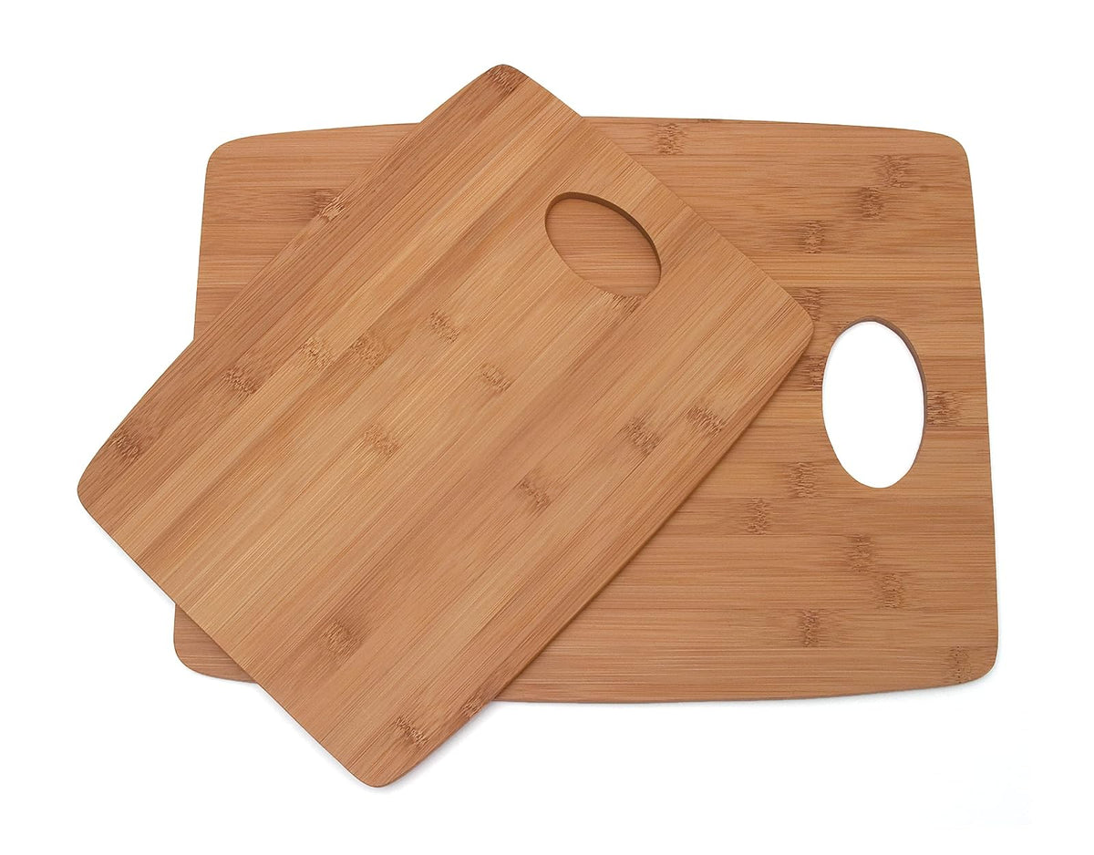 Lipper International 869 Bamboo Wood Thin Kitchen Cutting Boards with Oval Hole in Center, Set of 2 Boards, 9" x 12" and 11-1/2" x 15"