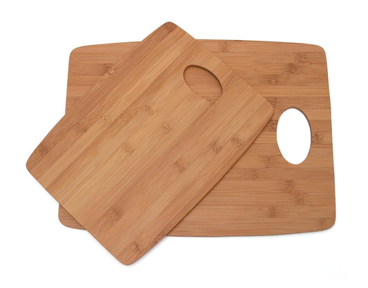 Lipper International 869 Bamboo Wood Thin Kitchen Cutting Boards with Oval Hole in Center, Set of 2 Boards, 9" x 12" and 11-1/2" x 15"