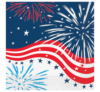 Unique Industries Unique 51592 Fireworks 4th of July Luncheon Napkins, 16ct, 16 Ct, Multicolor