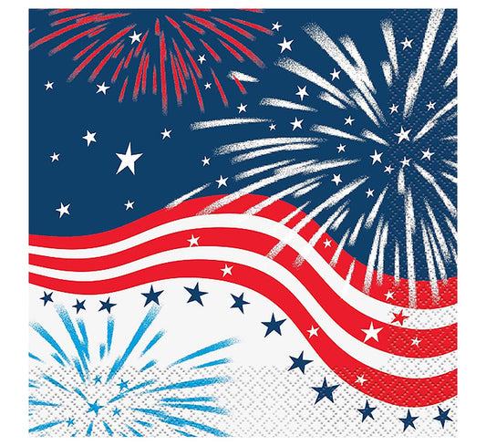 Unique Industries Unique 51592 Fireworks 4th of July Luncheon Napkins, 16ct, 16 Ct, Multicolor