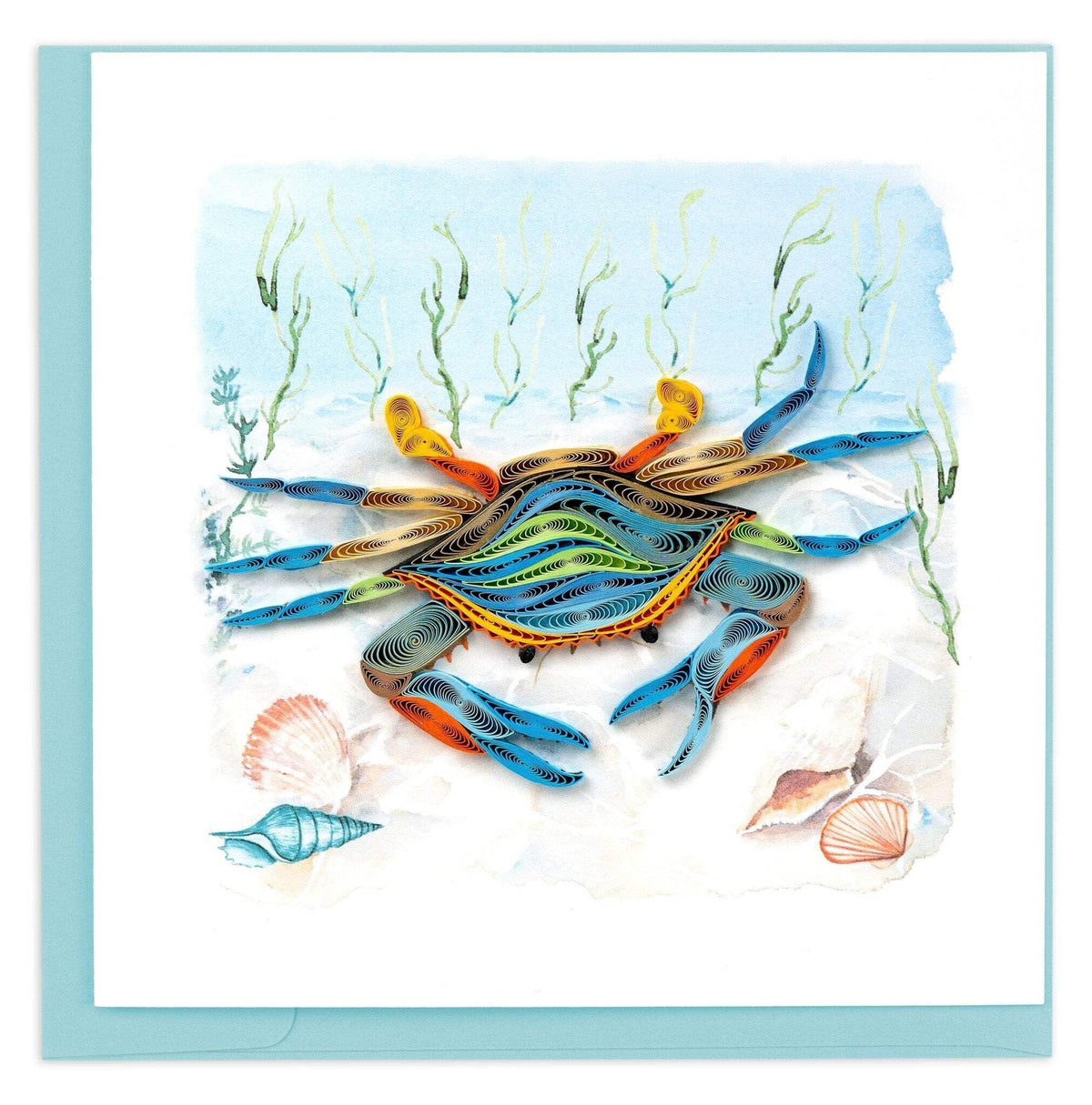 Quilling Card Handmade Quilled Chesapeake Blue Crab Greeting Card – 6x6 Inch Blank Card with Envelope – Fair Trade Verified – Unique Paper Art Keepsake for Any Occasion