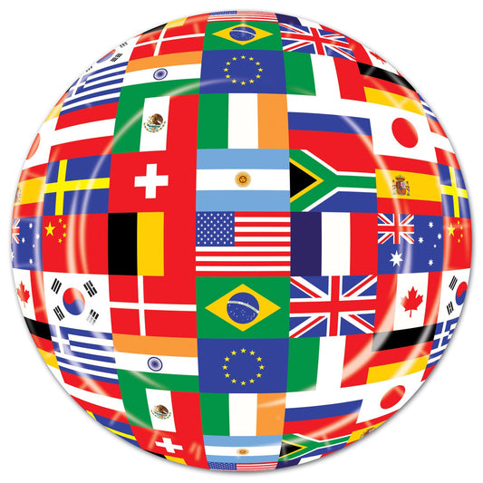 Beistle 8 Piece Durable Disposable Paper International World Flags Plates Travel Theme Party Tableware, 9", Multicolored