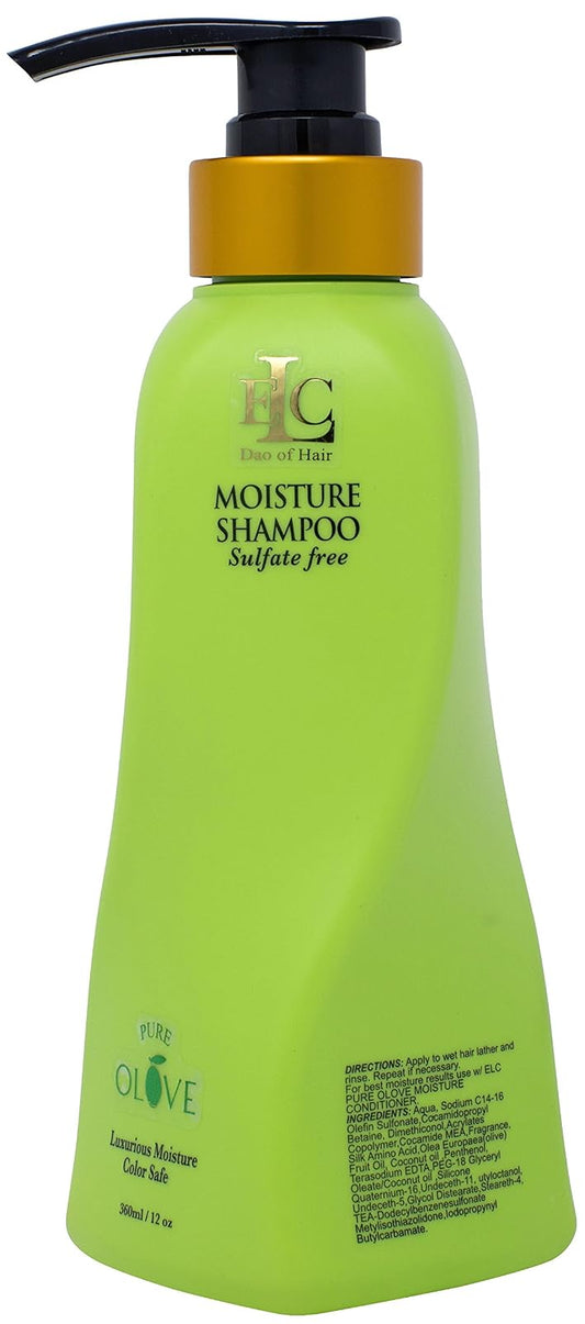 ELC Dao of Hair Pure Olove Moisturizing Shampoo (12oz)- Sulfate Free Color Safe Shampoo Moisturizes, Nourishes, Balances & Repairs, Dry, Keratin Smoothing Treated, Multi Textured Hair.