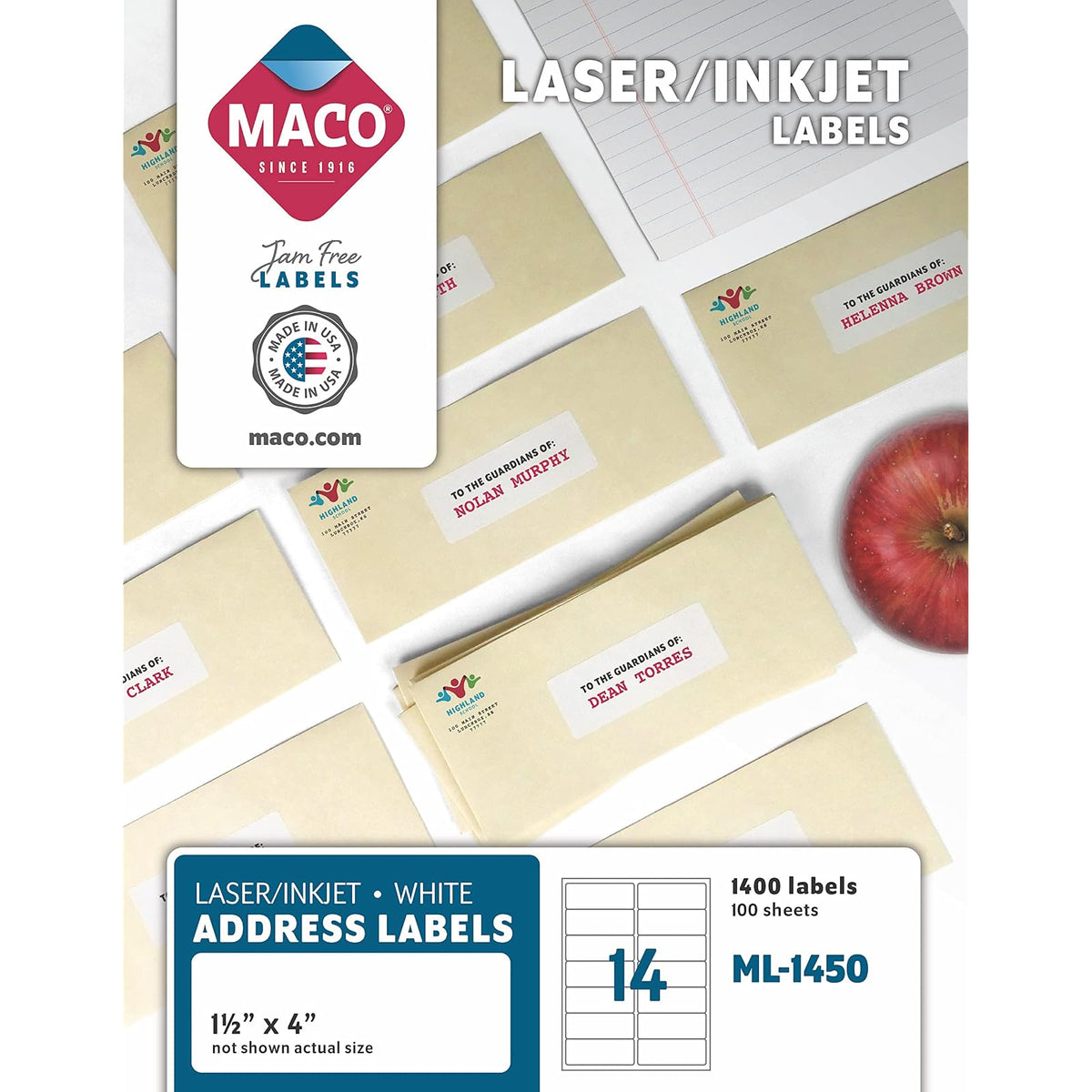 Maco Label, 1-1/2 x 4 inch, White