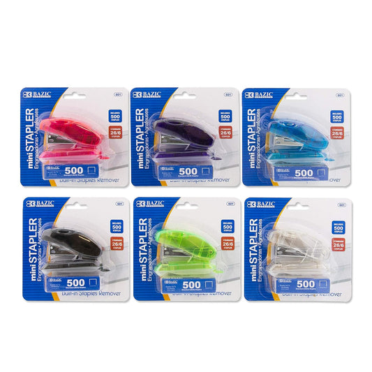 BAZIC Mini Standard (26/6) Stapler w/ 500 Ct. Staples