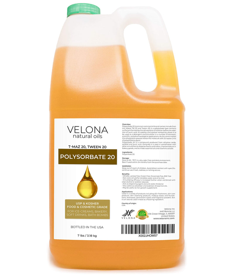 Polysorbate 20 by Velona - 7 lb | Solubilizer, Food & Cosmetic Grade | All Natural for Cooking, Skin Care and Bath Bombs | Use Today - Enjoy Results