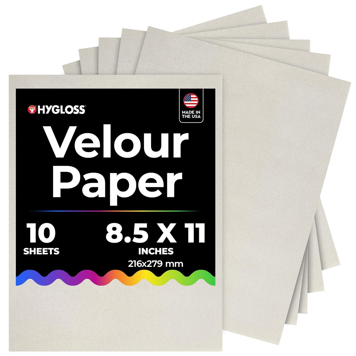 Hygloss Products Velour Paper - Soft, Velvety Surface Works With Printers  Gray, 8-1/2 x 11 Inches - 10 Pack