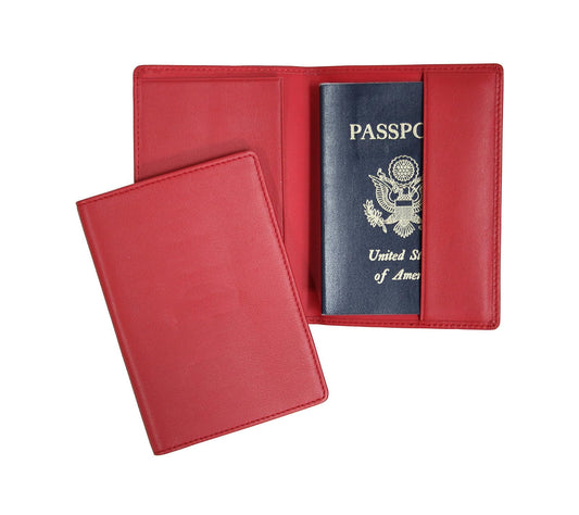 Royce Leather RFID Blocking Passport Travel Document Organizer in Leather, Red, One Size