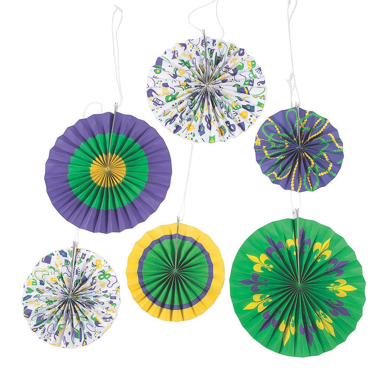 MARDI GRAS HANGING FAN - Party Decor - 6 Pieces