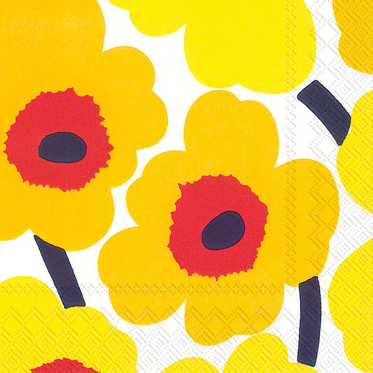 Boston International Ihr Marimekko Floral Lunch Paper Napkins, 6.5 x 6.5, Unikko Dark Yellow