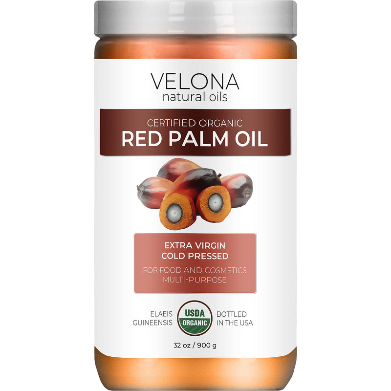 velona USDA Certified Organic Red Palm Oil 32 oz | Food and Cosmetic Grade | in jar | Extra Virgin, Cold Pressed | Skin, Face, Body, Hair Care | Use Today - Enjoy Results