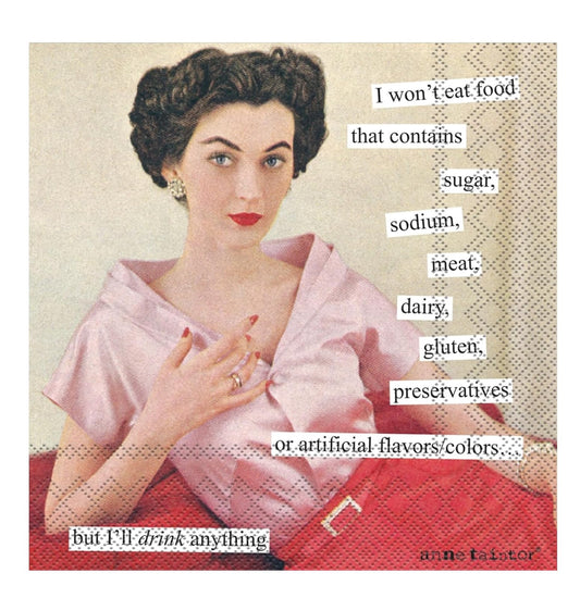 Boston International IHR Anne Taintor, 20 Count Cocktail Beverage Paper Napkins, 5 x 5-Inches, I Won't Eat