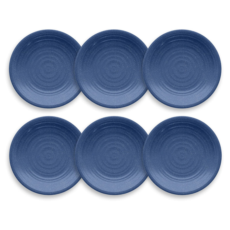 TarHong Planta Artisan Solid Salad Plate, 8.5", Planta (Majority Plant Based with Melamine Binder), Shatterproof, Indoor/Outdoor Entertaining, Set of 6, Blue Matte