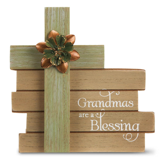 Pavilion Gift Company Simple Spirits - Grandmas are A Blessing Cross Plaque 6 Inch, Solid, Green