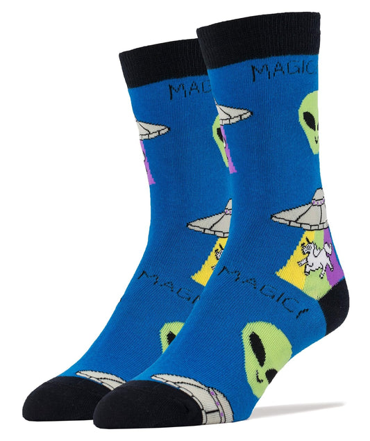 Oooh Yeah Socks Men's Crew Funny Novelty Socks (Unicorn Abduction)