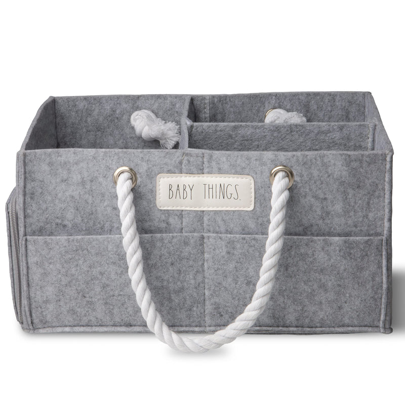 Rae Dunn Baby Diaper Caddy Organizer, Baby Things Storage Organizer for Nursery, Changing Table and Car, Portable Basket for Baby Items, Baby Shower Gifts, Grey Felt with Rope Handles, Small