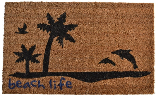 Imports Décor Vinyl Backed Coir Doormat, Beach Life, 18 by 30-Inch