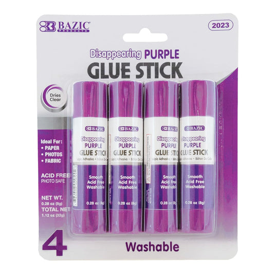 BAZIC 8g / 0.28 Oz. Small Washable Purple Glue Stick (4/Pack)