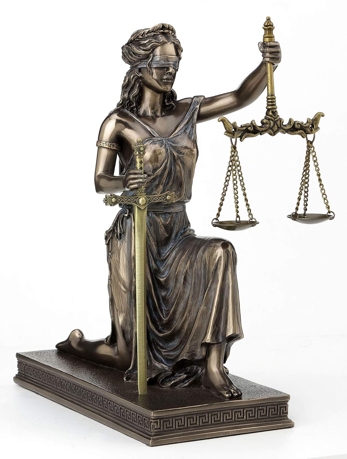 Veronese Design 10 Inch Lady Justice Kneeling Holding Scale and Sword Solid Metal Letter Opener Antique Bronze Finish Roman Greek Lawyer Statue