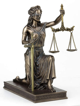 Veronese Design 10 Inch Lady Justice Kneeling Holding Scale and Sword Solid Metal Letter Opener Antique Bronze Finish Roman Greek Lawyer Statue