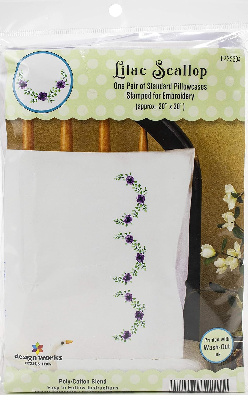 Design Works Crafts Lilac Scallops Stamped for Embroidery Pillowcases, Purple